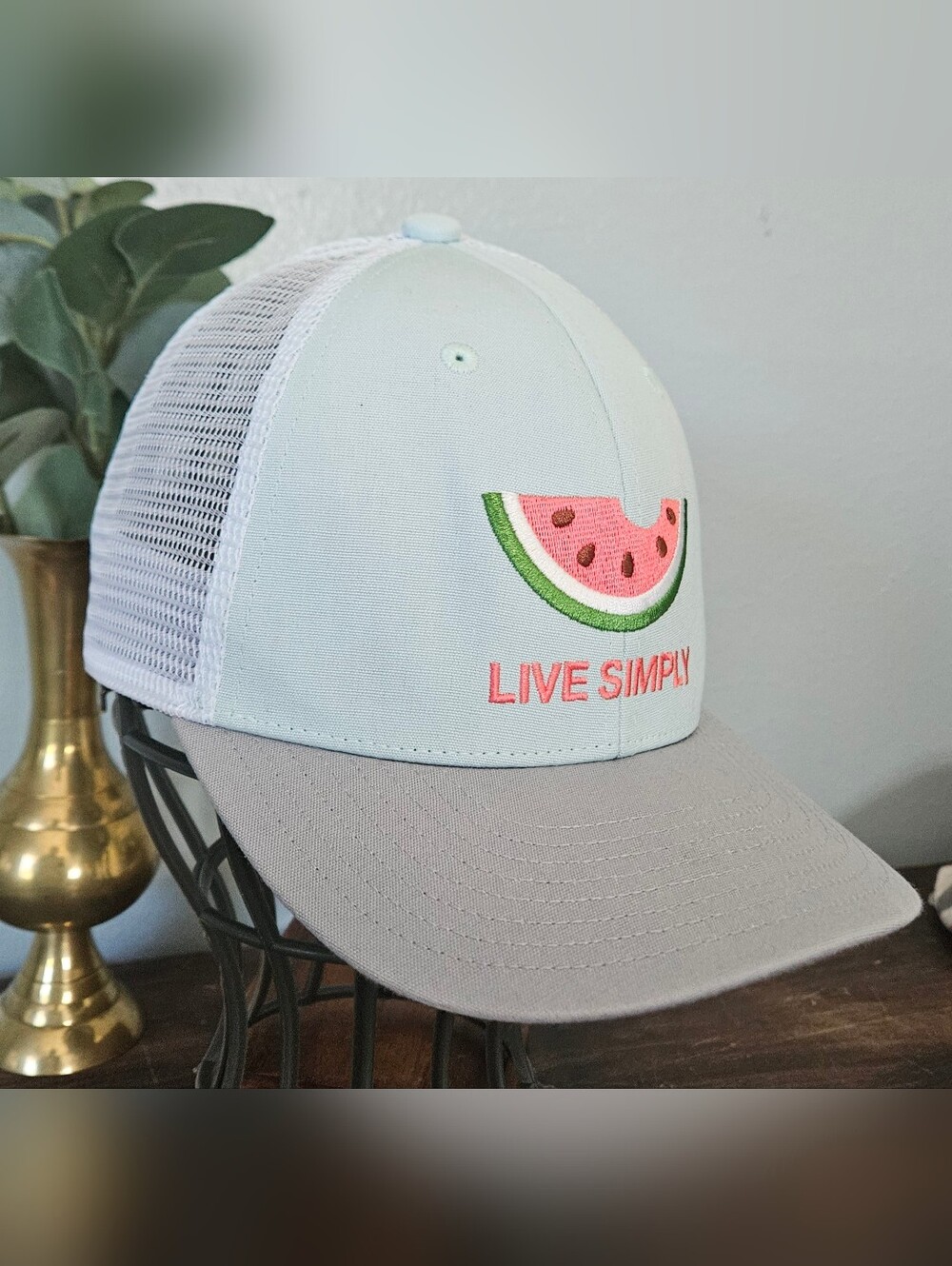 PATAGONIA Kids' "Live Simply" Watermelon Trucker Hat.